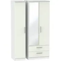 Knightsbridge 3-Door Tall Wardrobe with Mirror - Cashmere, White