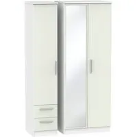 Knightsbridge 3-Door Tall Wardrobe with Mirror - Cashmere, White