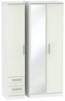 Knightsbridge 3-Door Tall Wardrobe with Mirror - Cashmere, White