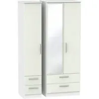 Knightsbridge 3-Door Tall Wardrobe with Mirror - Cashmere, White