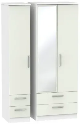 Knightsbridge 3-Door Tall Wardrobe with Mirror - Cashmere, White