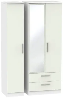 Knightsbridge 3-Door Tall Wardrobe with Mirror - Cashmere, White