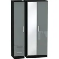 Knightsbridge 3 Door Tall Wardrobe with Mirror - Grey
