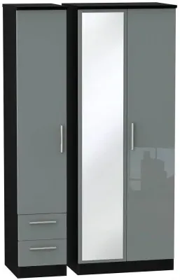 Knightsbridge 3 Door Tall Wardrobe with Mirror - Grey