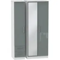 Knightsbridge 3 Door Tall Wardrobe with Mirror - Grey
