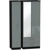 Knightsbridge 3 Door Tall Wardrobe with Mirror - Grey