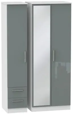 Knightsbridge 3 Door Tall Wardrobe with Mirror - Grey
