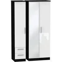 Knightsbridge 3-Door Tall Wardrobe with Mirror - White, Black
