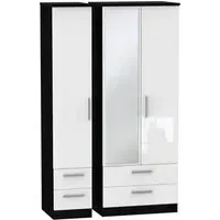 Knightsbridge 3-Door Tall Wardrobe with Mirror - White, Black
