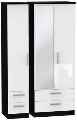 Knightsbridge 3-Door Tall Wardrobe with Mirror - White, Black