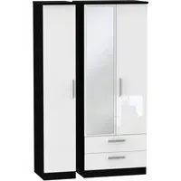 Knightsbridge 3-Door Tall Wardrobe with Mirror - White, Black