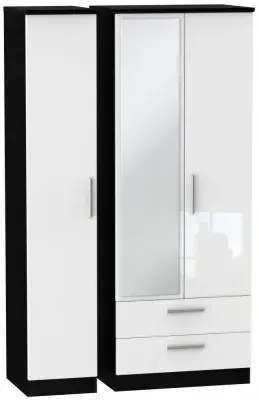 Knightsbridge 3-Door Tall Wardrobe with Mirror - White, Black