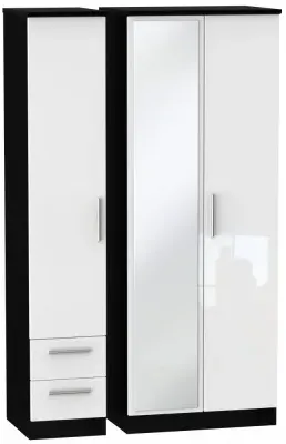 Knightsbridge 3-Door Tall Wardrobe with Mirror - White, Black