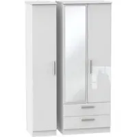 Knightsbridge 3-Door Tall Wardrobe with Mirror - White