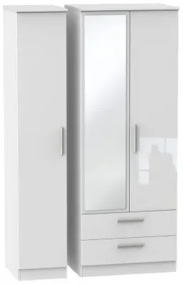 Knightsbridge 3-Door Tall Wardrobe with Mirror - White