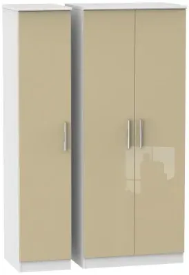 Knightsbridge 3 Door Triple Wardrobe - Mushroom, White image