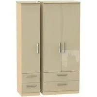 Knightsbridge 3-Door Triple Wardrobe with 4 Drawers - Mushroom