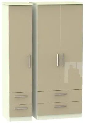 Knightsbridge 3-Door Triple Wardrobe with 4 Drawers - Mushroom