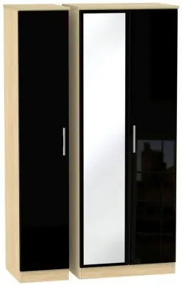 Knightsbridge 3-Door Triple Wardrobe with Mirror - Black, Oak