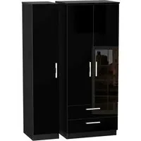 Knightsbridge 3-Door Triple Wardrobe with Storage - Black