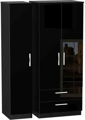 Knightsbridge 3-Door Triple Wardrobe with Storage - Black