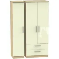 Knightsbridge 3-Door Triple Wardrobe with Storage - Cream