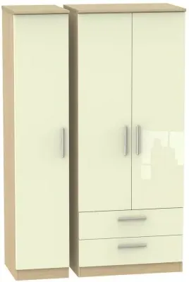 Knightsbridge 3-Door Triple Wardrobe with Storage - Cream
