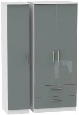 Knightsbridge 3-Door Triple Wardrobe with Storage - Grey