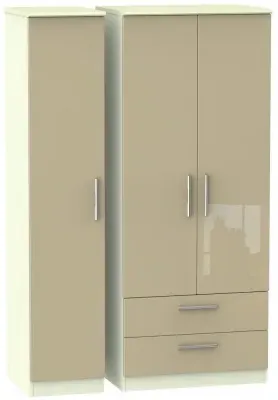 Knightsbridge 3-Door Triple Wardrobe with Storage - Mushroom