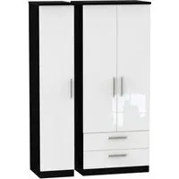 Knightsbridge 3-Door Triple Wardrobe with Storage - White, Black