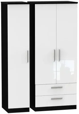 Knightsbridge 3-Door Triple Wardrobe with Storage - White, Black