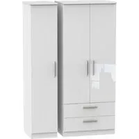 Knightsbridge 3-Door Triple Wardrobe with Storage - White