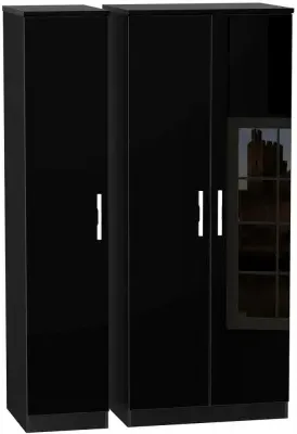 Knightsbridge 3-Door Wardrobe - Black, High Gloss image