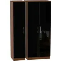 Knightsbridge 3-Door Wardrobe - Black, Walnut Effect