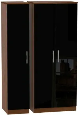 Knightsbridge 3-Door Wardrobe - Black, Walnut Effect