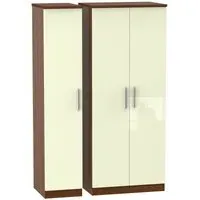 Knightsbridge 3-Door Wardrobe - Cream, Walnut Effect