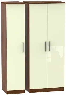 Knightsbridge 3-Door Wardrobe - Cream, Walnut Effect