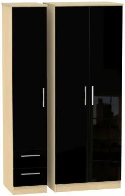 Knightsbridge 3-Door Wardrobe with 2 Drawers - Black, Light Oak
