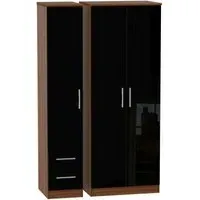 Knightsbridge 3-Door Wardrobe with 2 Drawers - Black, Walnut