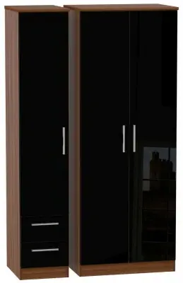 Knightsbridge 3-Door Wardrobe with 2 Drawers - Black, Walnut