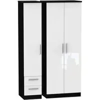 Knightsbridge 3-Door Wardrobe with 2 Drawers - High Gloss White, Black
