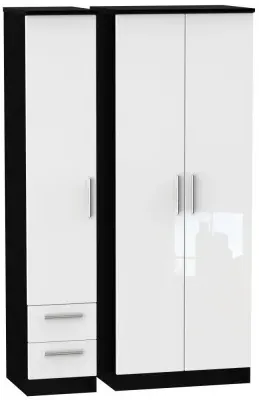 Knightsbridge 3-Door Wardrobe with 2 Drawers - High Gloss White, Black