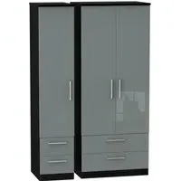 Knightsbridge 3-Door Wardrobe with 4 Drawers - Black