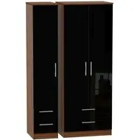 Knightsbridge 3 Door Wardrobe with 4 Drawers - Black, Walnut