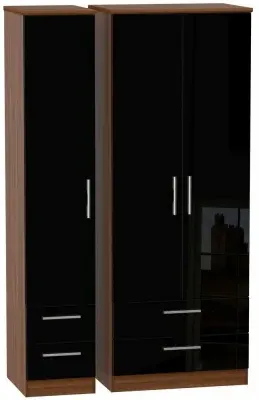 Knightsbridge 3 Door Wardrobe with 4 Drawers - Black, Walnut image