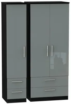 Knightsbridge 3-Door Wardrobe with 4 Drawers - Black