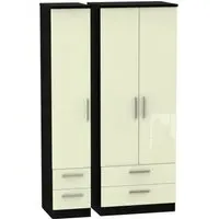Knightsbridge 3 Door Wardrobe with 4 Drawers - Cream, Gloss