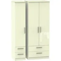 Knightsbridge 3 Door Wardrobe with 4 Drawers - Cream, Gloss