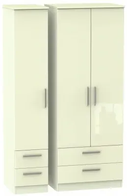 Knightsbridge 3 Door Wardrobe with 4 Drawers - Cream, Gloss