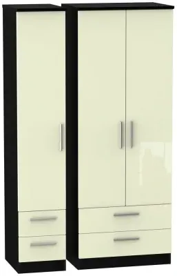 Knightsbridge 3 Door Wardrobe with 4 Drawers - Cream, Gloss
